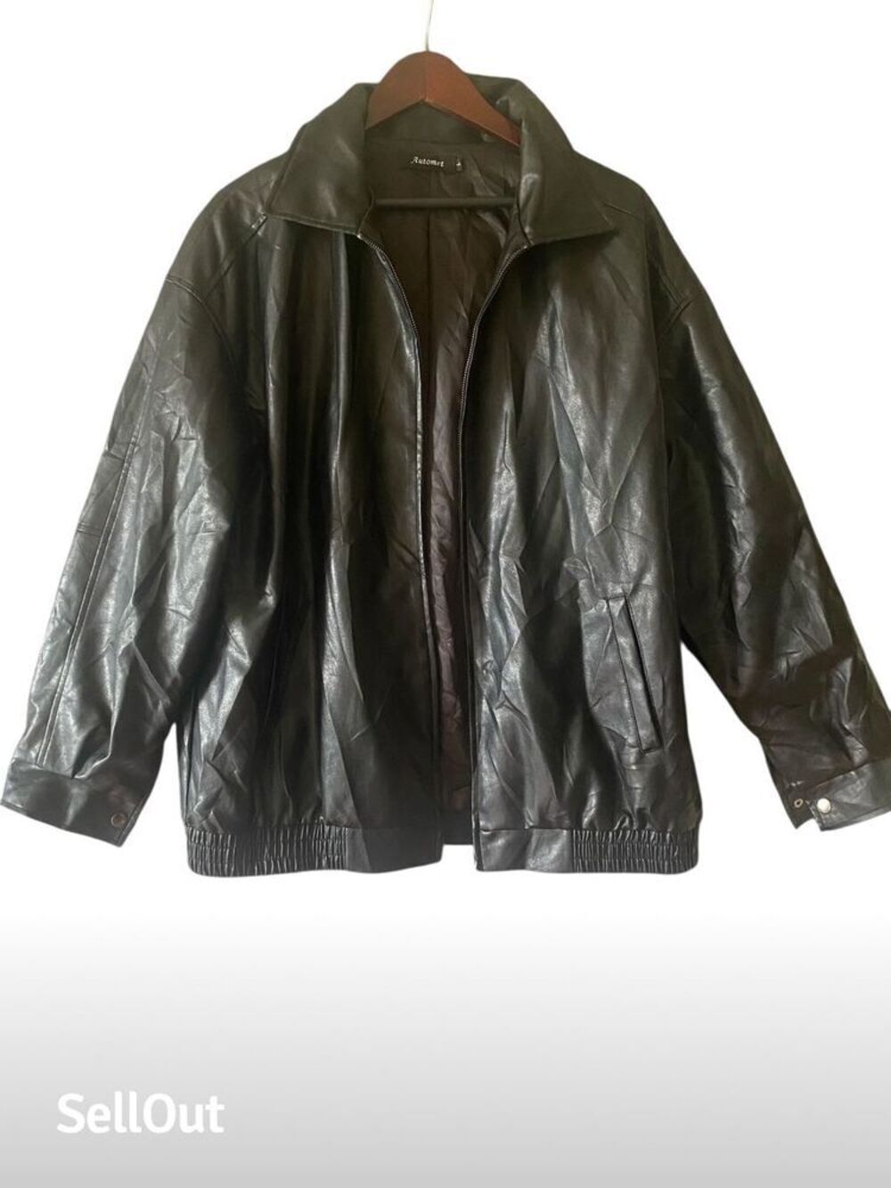 BSA Men's Vintage Black faux Leather Bomber Jacket Size L